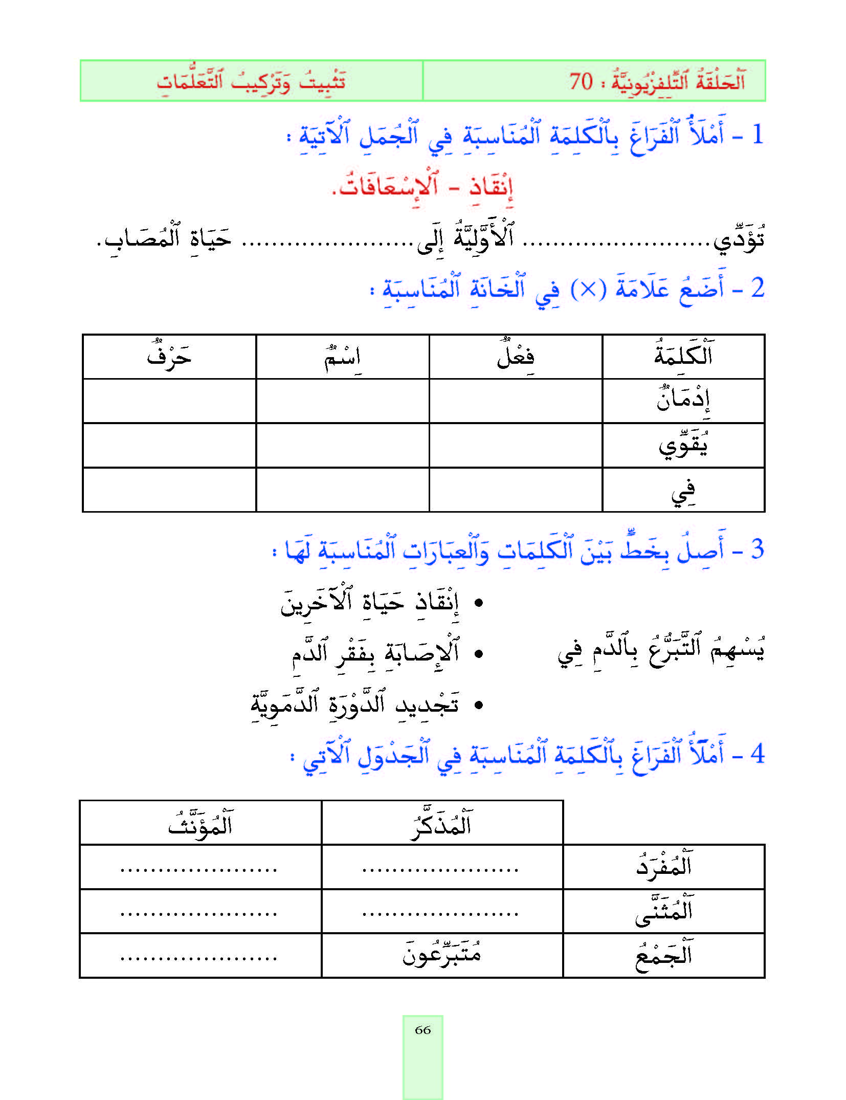 الدرس السبعون المستوى الأول المرحلة الثانية من برنامج محو الأمية بواسطة التلفاز والأنترنيت
